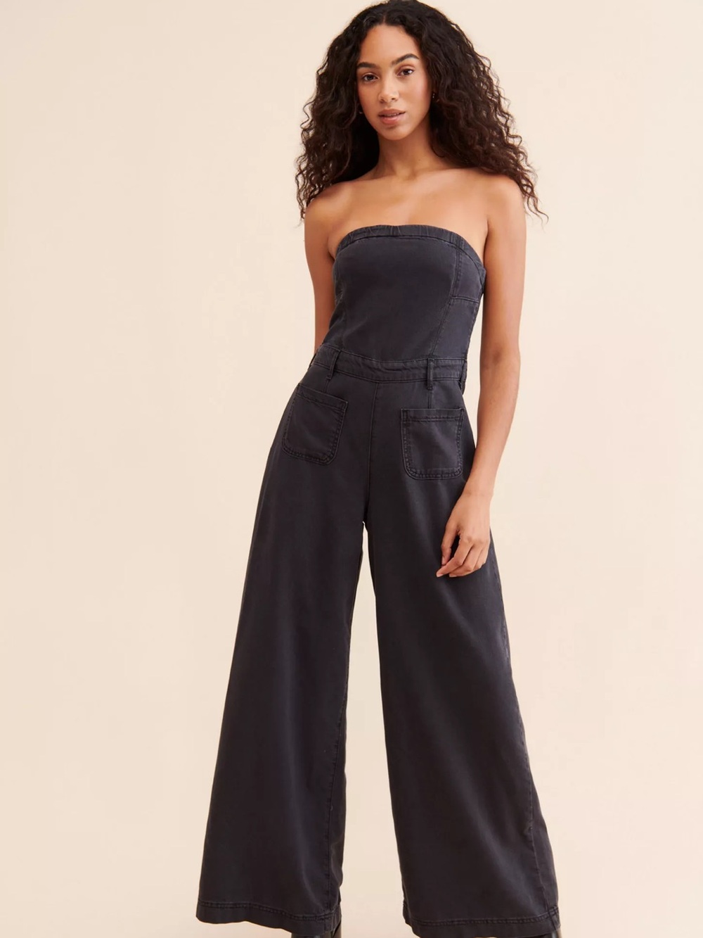 Pilcro The Skipper Strapless Denim Wide-Leg Jumpsuit